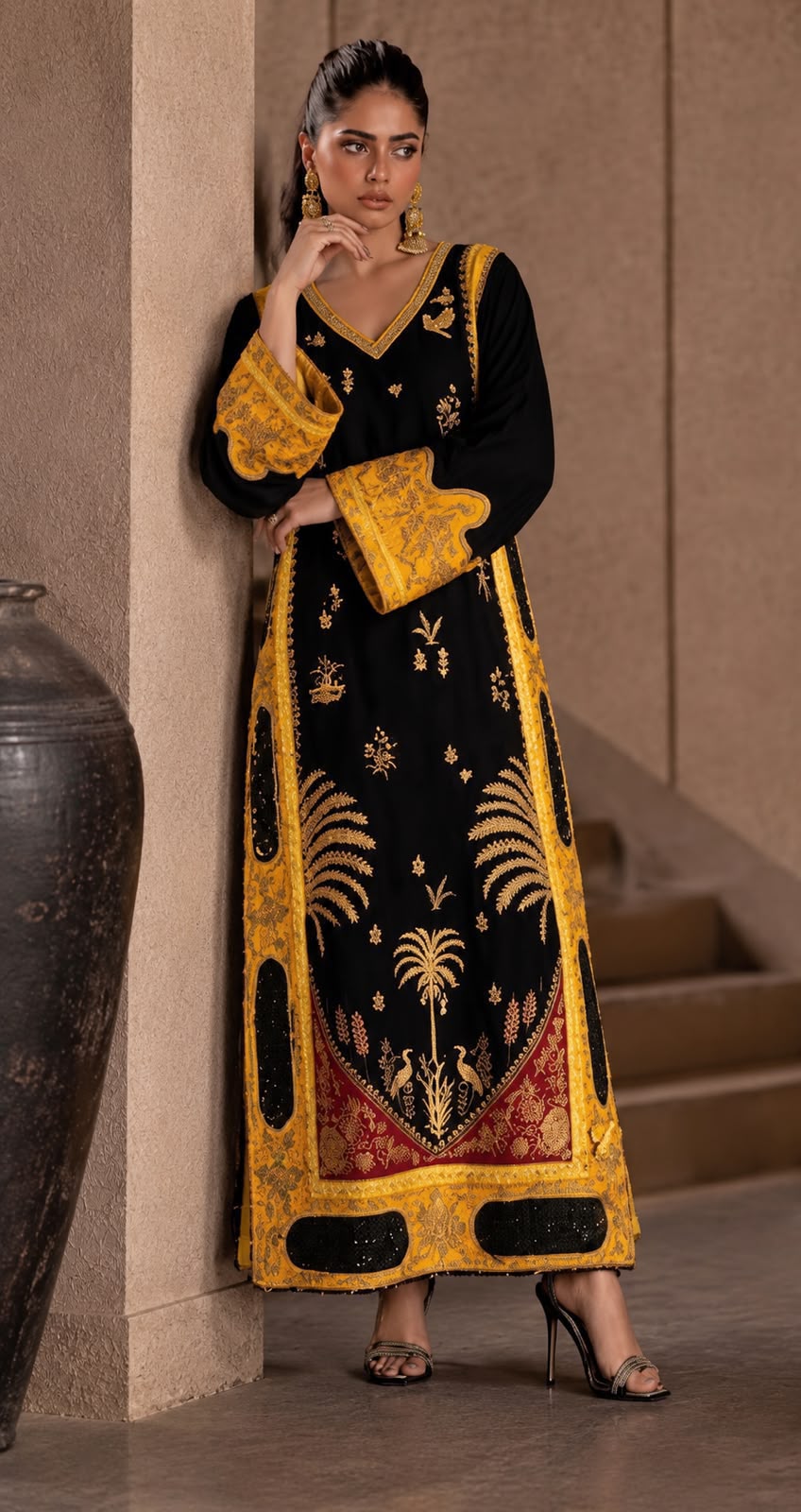 Heavy Applique Embroidered Silk 3-Piece