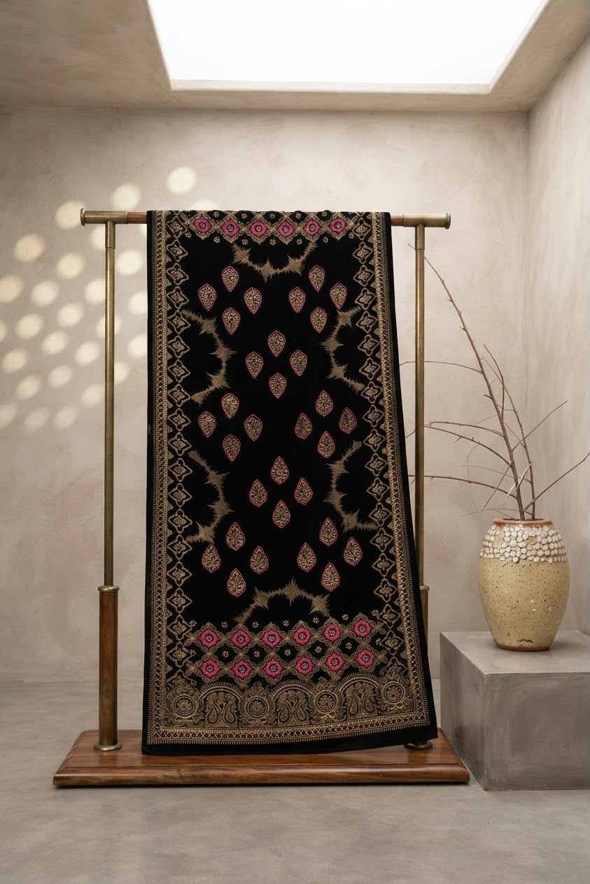 Block Printed Velvet Shawl — Winter Edit