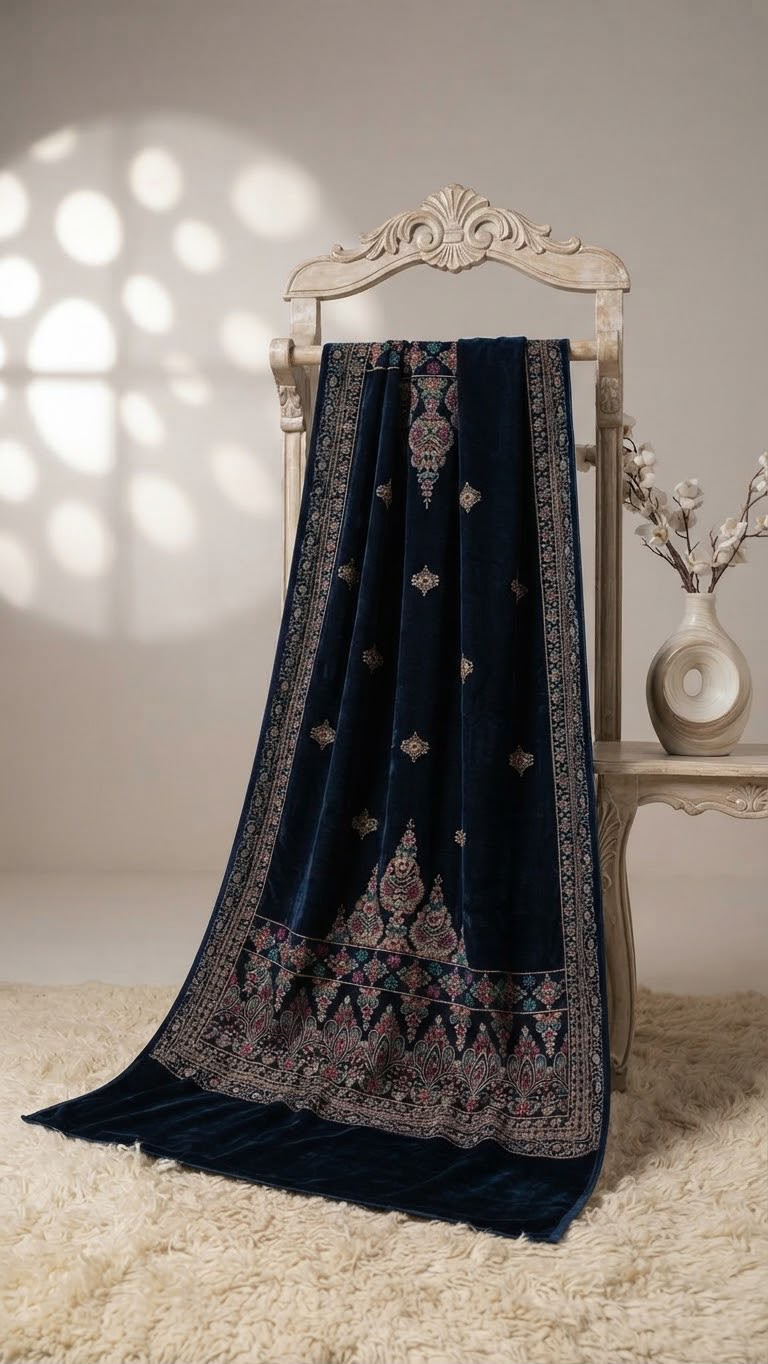 Block Printed Velvet Shawl — Winter Edit