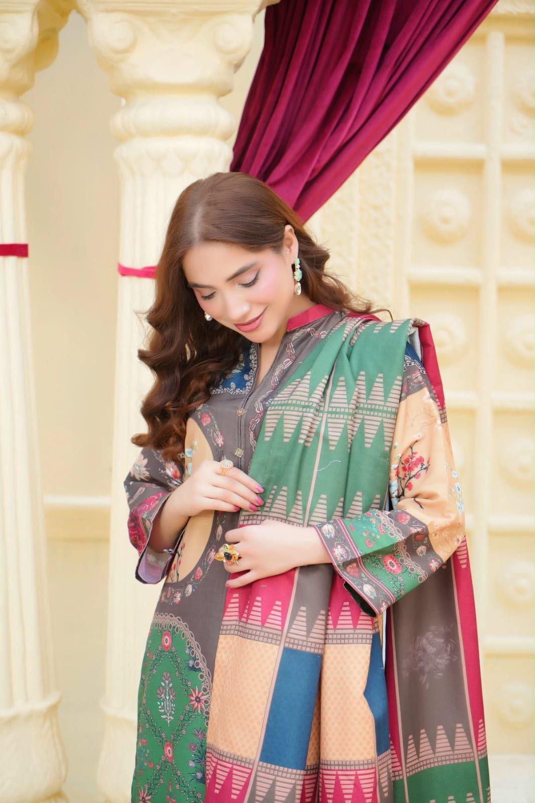 Premium Digital Printed Silk 3Pc Unstitched Suit