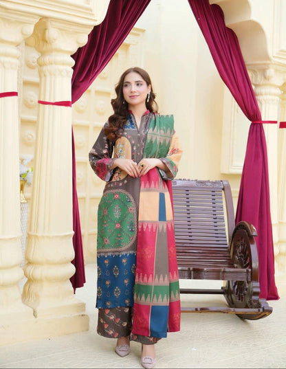 Premium Digital Printed Silk 3Pc Unstitched Suit