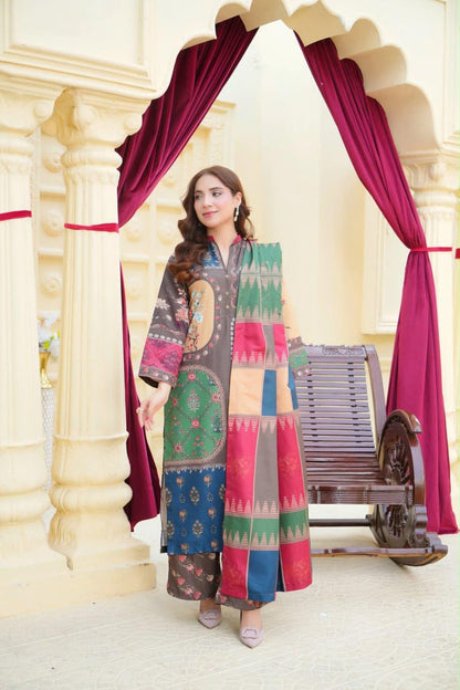 Premium Digital Printed Silk 3Pc Unstitched Suit