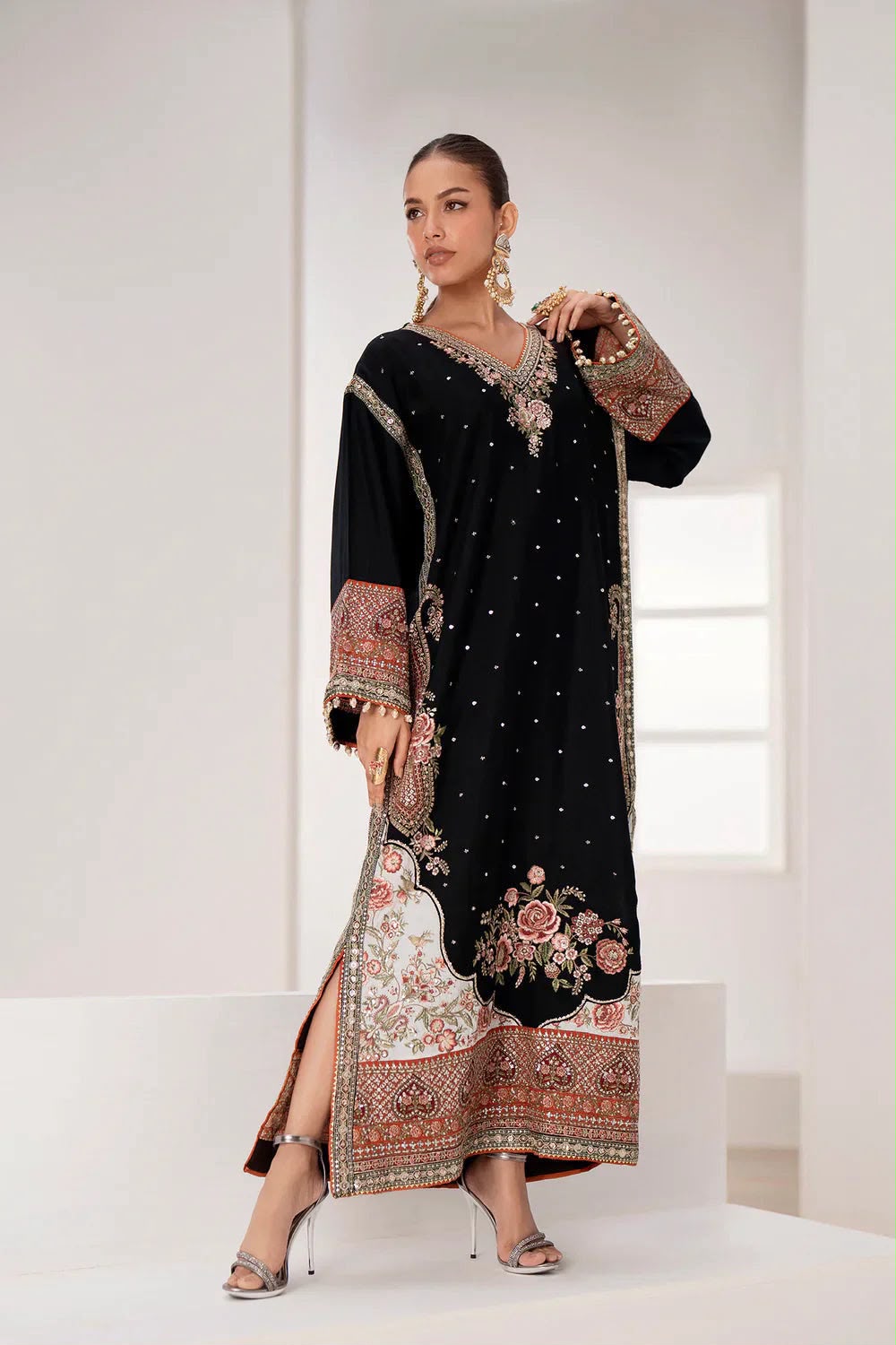 Applique Unstitched Embroidered Silk 3-Piece