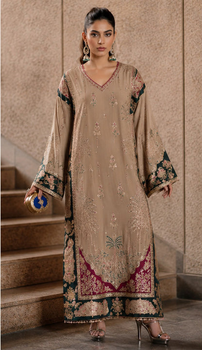 Heavy Applique Embroidered Silk 3-Piece