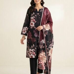 black blossom doria lawn 3 piece unstitched suit elegant floral print