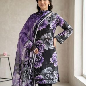 black blossom doria lawn 3 piece unstitched suit elegant floral print