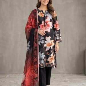 black blossom doria lawn 3 piece unstitched suit elegant floral print