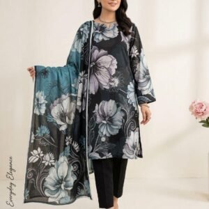 black blossom doria lawn 3 piece unstitched suit elegant floral print