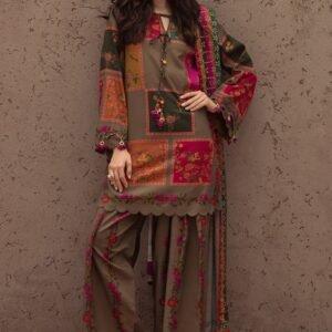charizma digital printed lawn 3pc unstitched suit – orange bloom edition