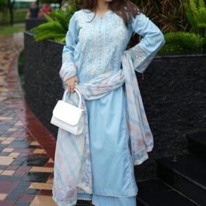 iznik sky blue embroidered unstitched summer wear